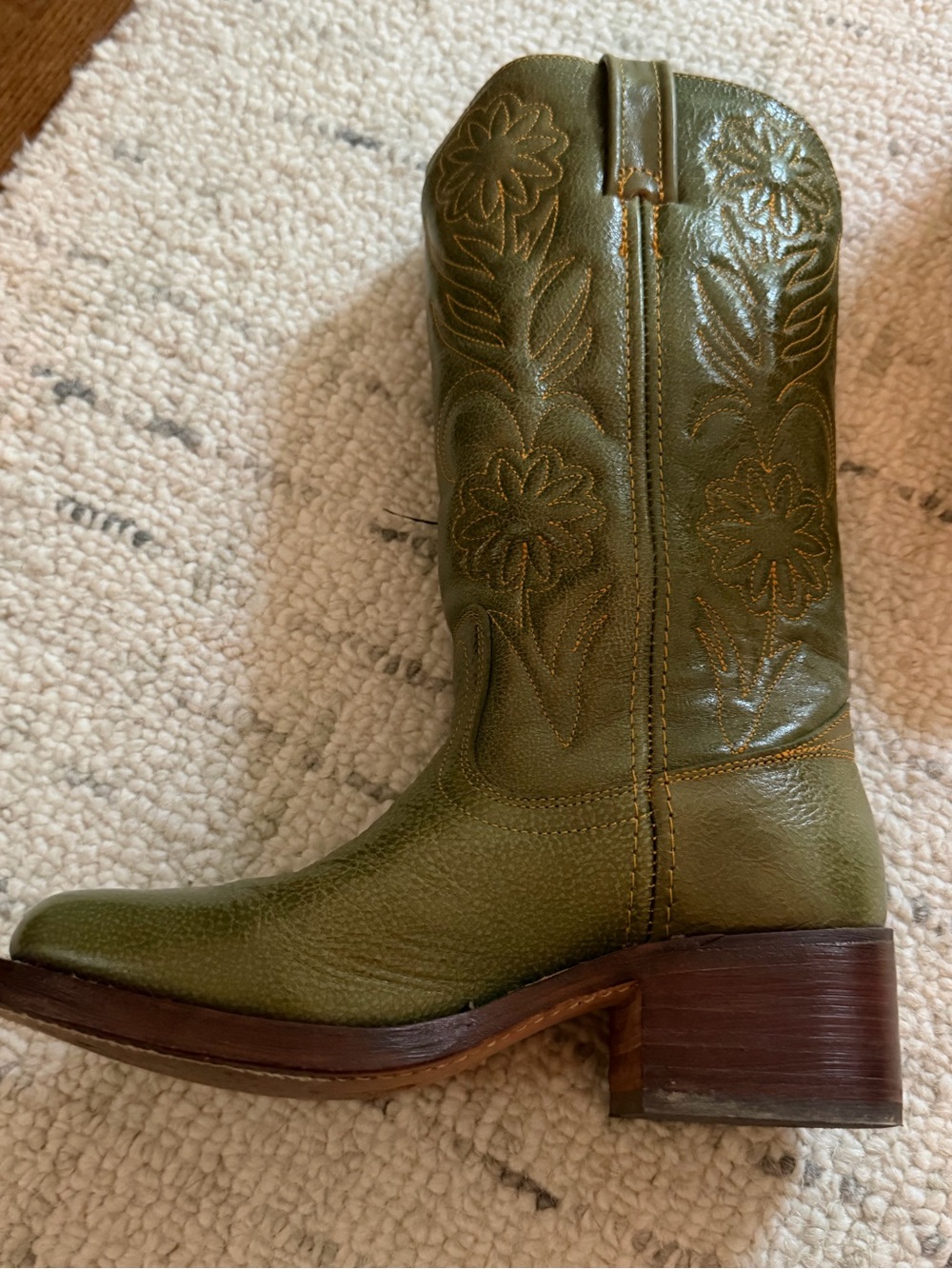 Frye Olive Green Embossed Leather Cowboy Boots size 6.5 GUC - Picture 4 of 12
